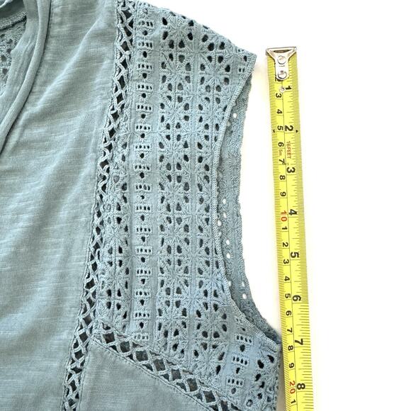 NWT Sundance Women’s Dinah Eyelet Shirt Top Blue Short Sleeve V-Neck - Picture 9 of 11